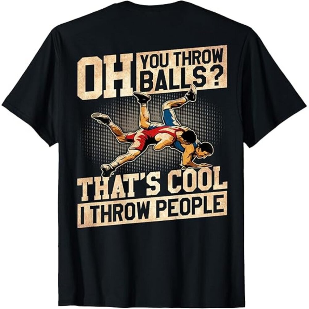 Funny Wrestling T-Shirt Men’s Medium Black "I Throw People" Back Graphic